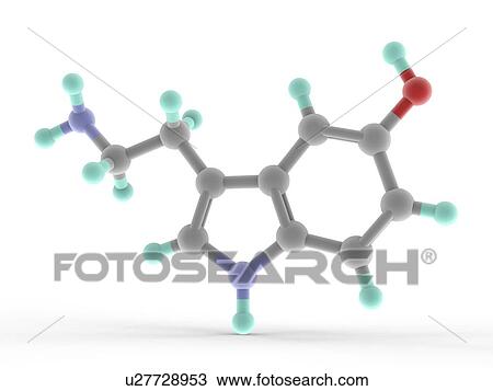 Drawing - Serotonin molecule. Fotosearch