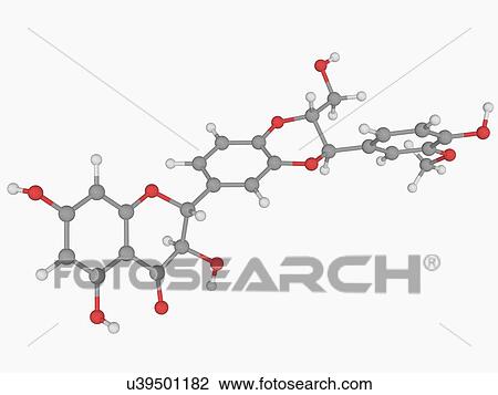 Drawing - Silibinin molecule. Fotosearch