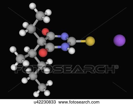 Drawing - Sodium thiopental drug molecule. Fotosearch