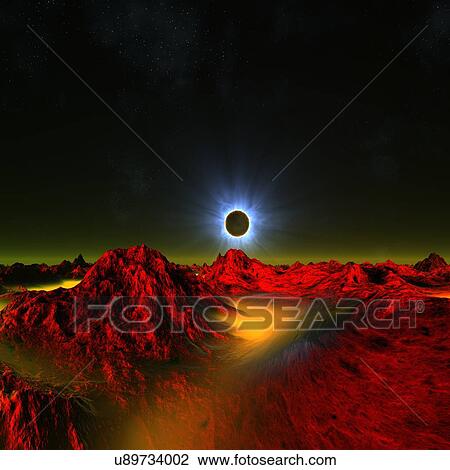 Solar eclipse in alien planetary system View Large Illustration Drawing - Solar eclipse in alien planetary system. Fotosearch