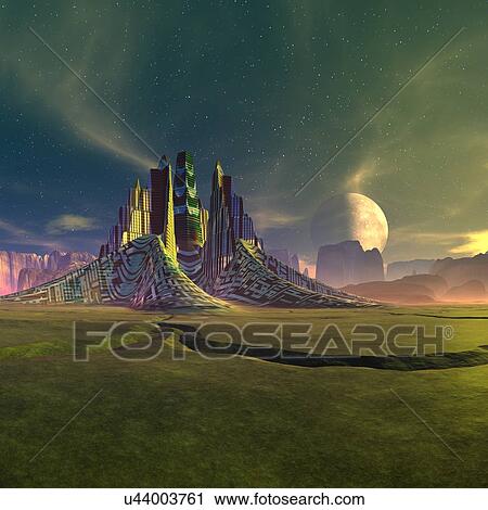 Clip Art - Space colony, artwork. Fotosearch