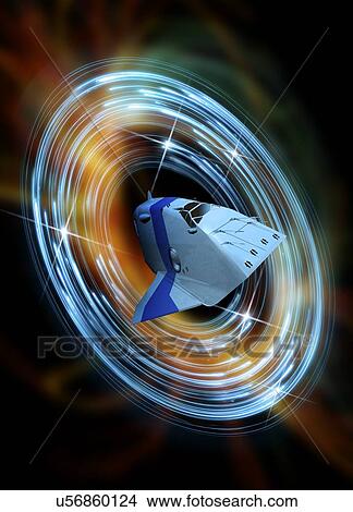 Stock Illustration - Time travelling spacecraft, artwork. Fotosearch