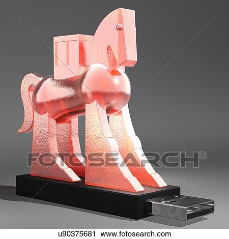 Clip Art - Trojan horse computer virus, artwork. Fotosearch