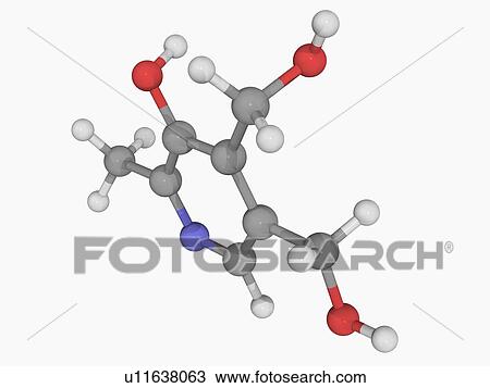 Drawing - Vitamin B6 pyridoxine molecule. Fotosearch