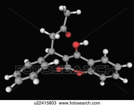 Drawing - Warfarin drug molecule. Fotosearch