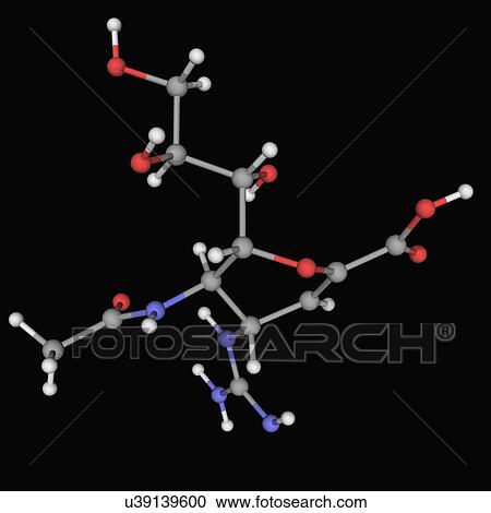 Clipart - Zanamivir drug molecule. Fotosearch