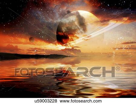 Alien planet, artwork View Large Illustration Stock Illustration - Alien planet, artwork. Fotosearch