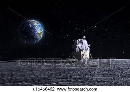 Apollo Moon landing, artwork View Large Illustration Drawing - Apollo Moon landing, artwork. Fotosearch