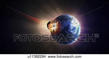Asteroid impacting Earth, artwork View Large Illustration Stock Illustration - Asteroid impacting Earth, artwork. Fotosearch