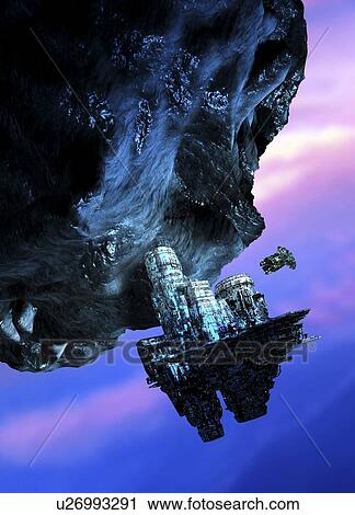 Clip Art - Asteroid mining, artwork. Fotosearch