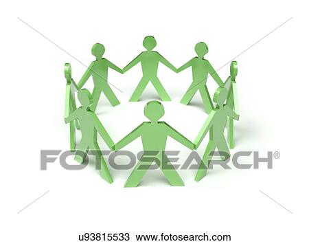 Circle of paper chain people, artwork View Large Illustration Drawing - Circle of paper chain people, artwork. Fotosearch