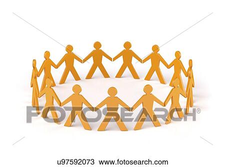 Circle of paper chain people, artwork View Large Illustration Drawing - Circle of paper chain people, artwork. Fotosearch