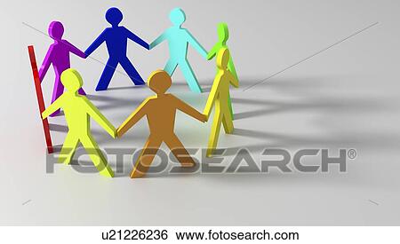 Circle of paper chain people, artwork View Large Illustration Stock Illustration - Circle of paper chain people, artwork. Fotosearch