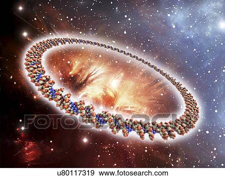 Stock Illustration - Circular DNA molecule, space artwork. Fotosearch