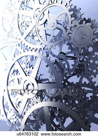 Drawing - Cogs and gears, artwork. Fotosearch