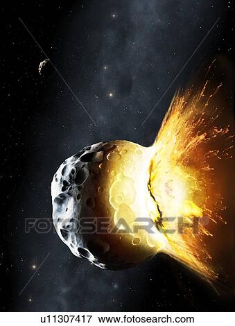 Collision between two asteroids View Large Illustration Stock Illustration - Collision between two asteroids. Fotosearch