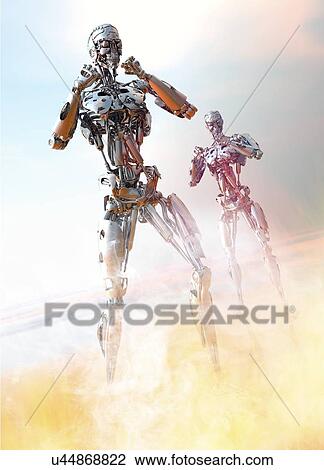 Cyborgs, artwork View Large Illustration Drawing - Cyborgs, artwork. Fotosearch
