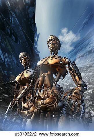 Cyborgs, artwork View Large Illustration Drawing - Cyborgs, artwork. Fotosearch