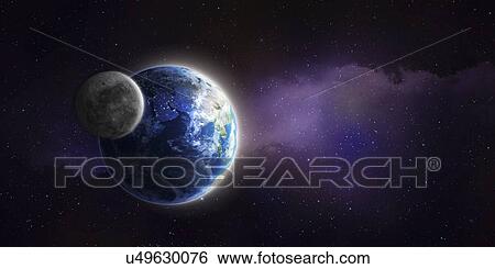 Stock Illustration - Earth and Moon, artwork. Fotosearch