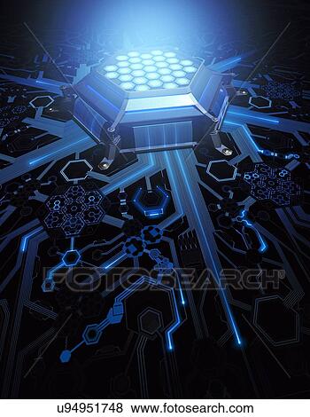 Futuristic computing technology, artwork View Large Illustration Stock Illustration - Futuristic computing technology, artwork. Fotosearch