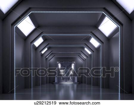Stock Illustration - Futuristic corridor, artwork. Fotosearch