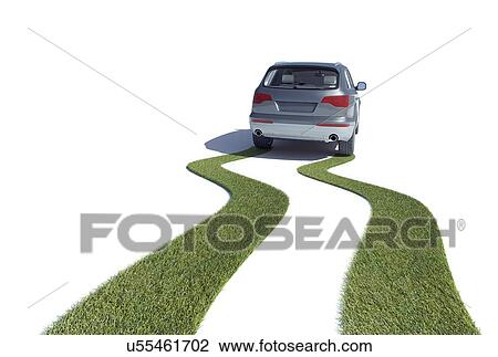 Drawing - Green car, conceptual artwork. Fotosearch