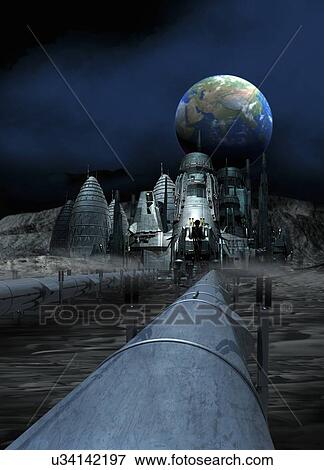Lunar mining colony, artwork View Large Illustration Stock Illustration - Lunar mining colony, artwork. Fotosearch