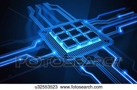Microchip, artwork View Large Illustration Drawing - Microchip, artwork. Fotosearch