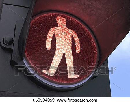 Stock Illustration - Red pedestrian light, artwork. Fotosearch