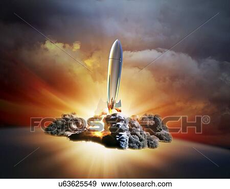 Stock Illustration - Rocket launch, artwork. Fotosearch