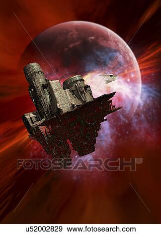 Stock Illustration - Space mining colony, artwork. Fotosearch