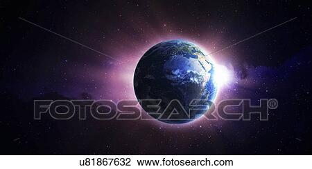 Drawing - Sun setting behind Earth, artwork. Fotosearch