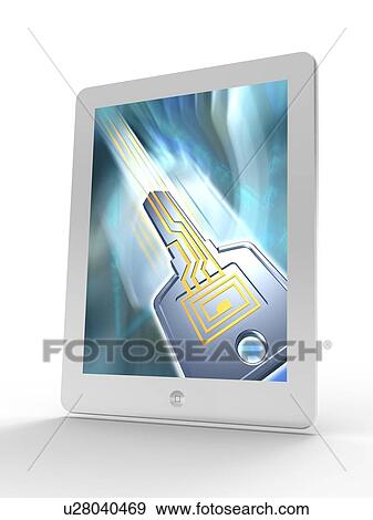 Stock Illustration - Tablet computer, electronic data security. Fotosearch
