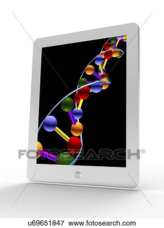 Tablet computer showing a DNA molecule View Large Illustration Stock Illustration - Tablet computer showing a DNA molecule. Fotosearch