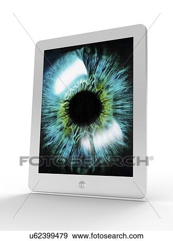 Stock Illustration - Tablet computer showing an iris, artwork. Fotosearch