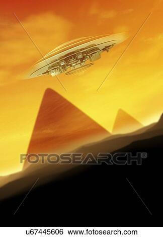 UFO over the pyramids, artwork View Large Illustration Stock Illustration - UFO over the pyramids, artwork. Fotosearch