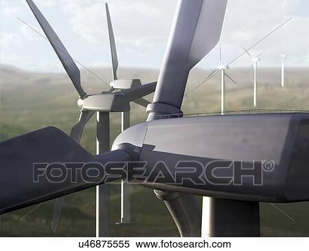Stock Illustration - Wind farm, artwork. Fotosearch