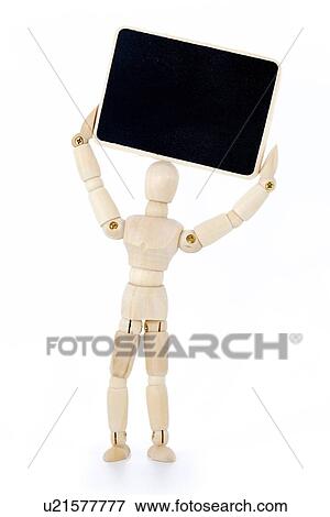 Stock Illustration - Wooden figurine with board. Fotosearch