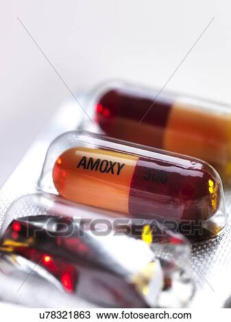 Drawing - Amoxicillin antibiotic drug capsules. Fotosearch