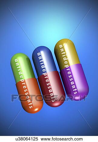 Stock Illustration - Antidepressant drugs, artwork. Fotosearch