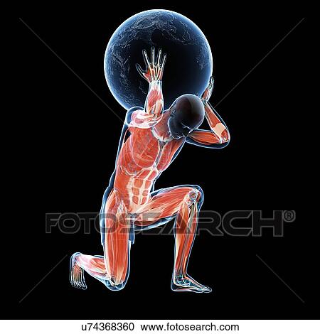 Clipart - Atlas lifting globe, artwork. Fotosearch