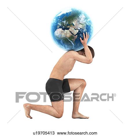 Atlas lifting globe, artwork View Large Illustration Drawing - Atlas lifting globe, artwork. Fotosearch
