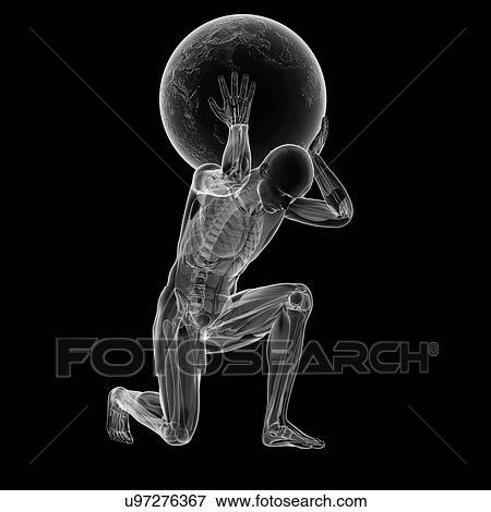 Stock Illustration - Atlas lifting globe, artwork. Fotosearch
