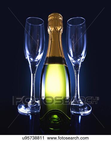 Clip Art - Champagne bottle and glasses. Fotosearch