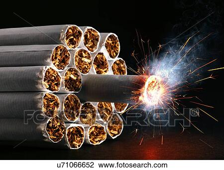 Drawing - Dangers of smoking, conceptual image. Fotosearch