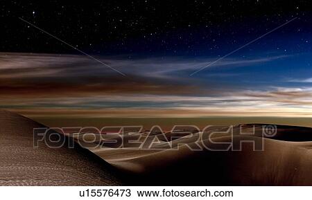 Desert at night View Large Illustration Drawing - Desert at night. Fotosearch