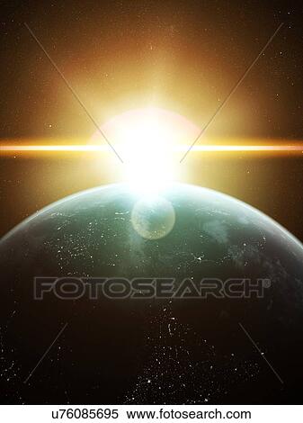 Earth and Sun, artwork View Large Illustration Stock Illustration - Earth and Sun, artwork. Fotosearch