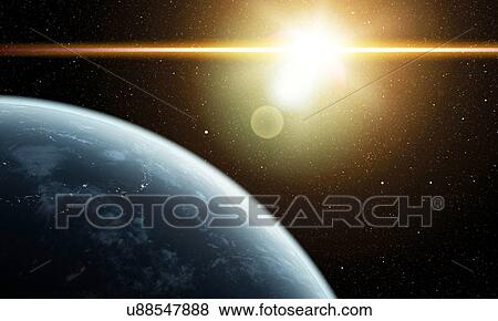 Stock Illustration - Earth and Sun, artwork. Fotosearch