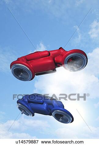 Flying cars, artwork View Large Illustration Stock Illustration - Flying cars, artwork. Fotosearch