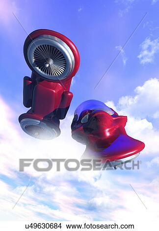 Flying cars, artwork View Large Illustration Stock Illustration - Flying cars, artwork. Fotosearch